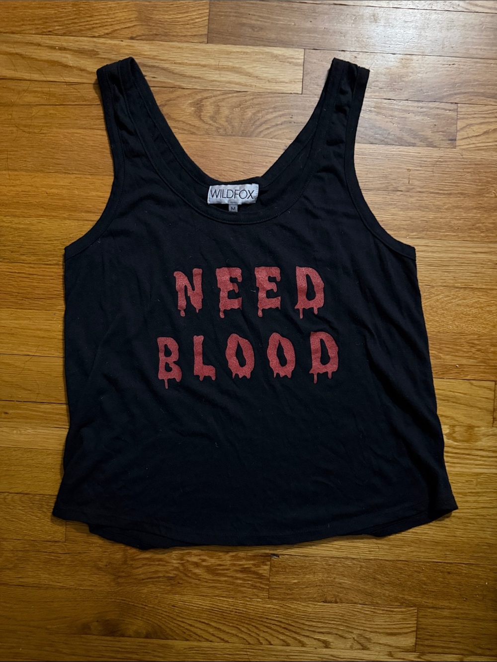 Wildfox Black Muscle Tank with Red Drip Graphic - Need Blood